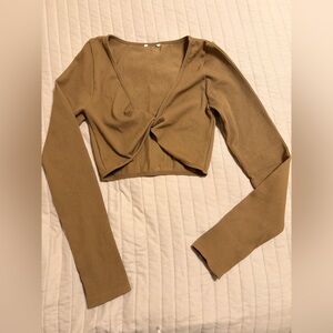 Cotton On Tan Ribbed Twist Front Crop Top